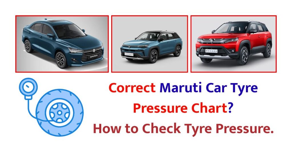 Maruti Car Tyre Pressure Chart 2026, petrol, Hybrid and CNG Models.