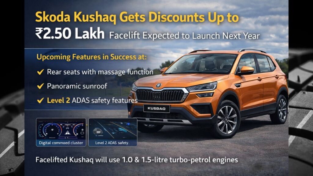 Skoda Kushaq Gets Discounts Up to ₹2.50 Lakh as Facelift Nears Launch
