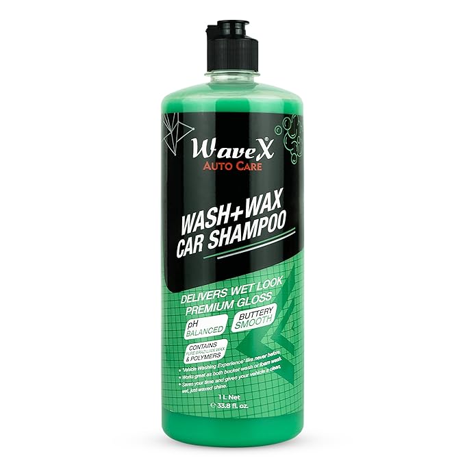 Wavex Car Shampoo Wash and Wax 1L pH Neutral Gives Wet Look Shine, Buttery Smooth Feel - Leaves No Water Spots